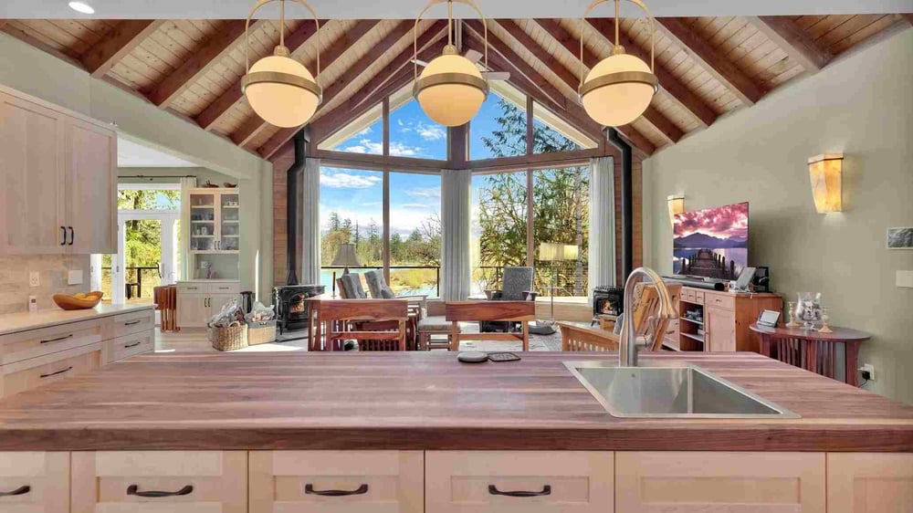 rustic cabin with triangular roofing and wood inside paneling by kract custom honstruction inc in salem oregon