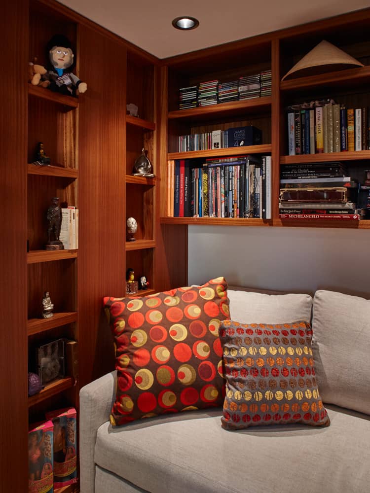 Award-Winning Basement Remodel built-in shelves