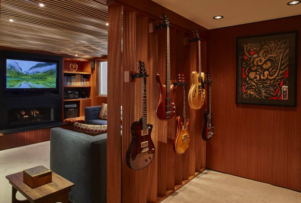 Award-Winning Basement Remodel guitar den