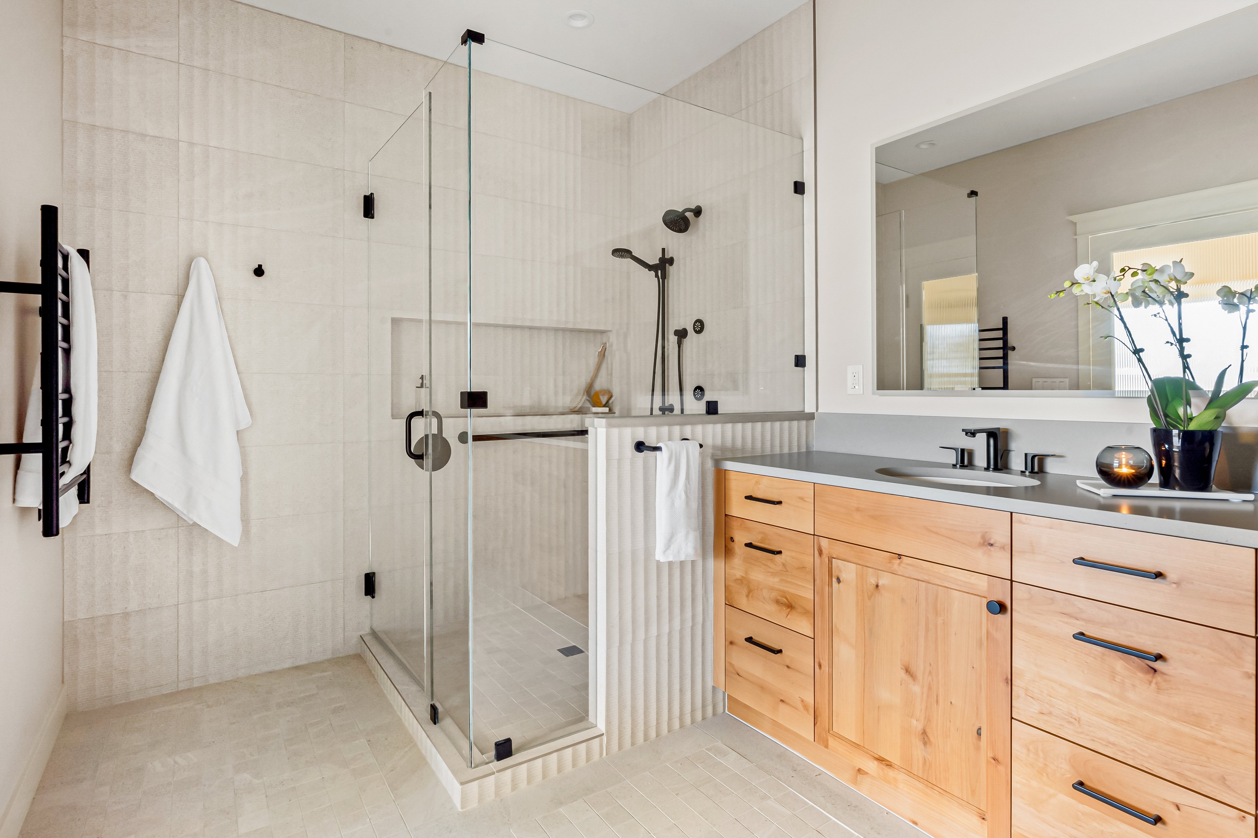 Bathroom Remodel Low Threshold Shower and Vanity