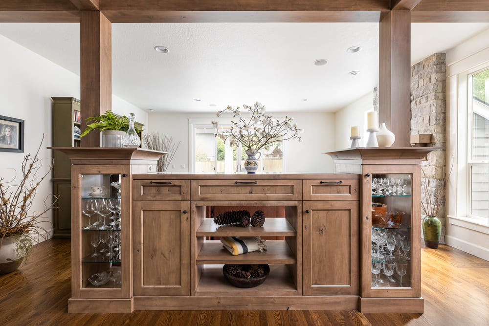 interior of French-Country Kitchen Remodel with wood finishes in Tualatin, Oregon by Kraft Custom Construction